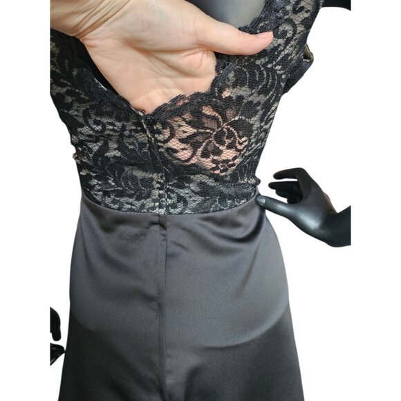 Black Satin/Lace Illusion A-Line Cocktail Dress NWOT - Da Vinci - Picture 7 of 7